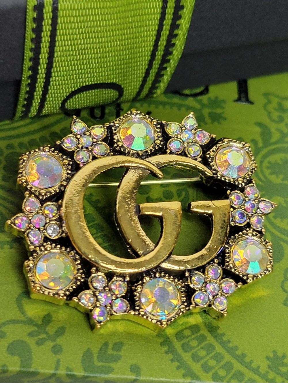 Arora Borealis Crystal GG Gold Brooch